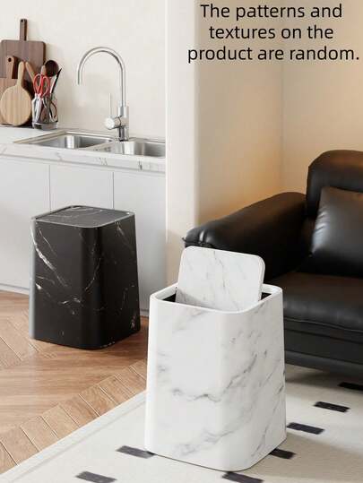 Marble Pattern Desk Trash Can, Brand New Minimalist Elegant Covered Garbage Bin, Suitable For Home, Bedroom, Living Room, Kitchen, Bathroom, Office, Dorm And Restroom - Easy To Clean And Maintain, Made Of Durable Plastic With Modern Aesthetic Design, Suitable For Bathroom Use.