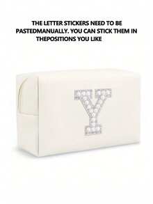 1个女士八角形化妆包，PU字母化妆包，便携式雪尼尔字母拉链化妆包，字母贴片PU皮革防水旅行洗漱包，字母组合化妆包（A~Z），拉链洗漱收纳包，沙滩包，度假收纳包，旅行必备收纳包，耐用便携式化妆包，行李整理包，母亲节礼物，时尚耐用 - 白色+珍珠字母 A-Z - 查看 18