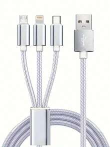 Cable de carga USB trenzado de nailon 3 en 1, cable de carga rápida universal USB a Lightning/Tipo-C/Micro USB, compatible con iPhone 14/13/12/11/Pro/Pro Max/XS Max/XS/XR/X y series, cable de carga de alta eficiencia certificado MFi - Multicolor - Ver 3