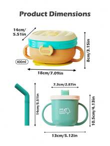 1 Set Kids Feeding Set Gift Box, Baby Food Bowl, Infant Training Sippy Cup, Fork & Spoon Utensils, Perfect Gift For Babies & Toddlers - Multicolor - View 2