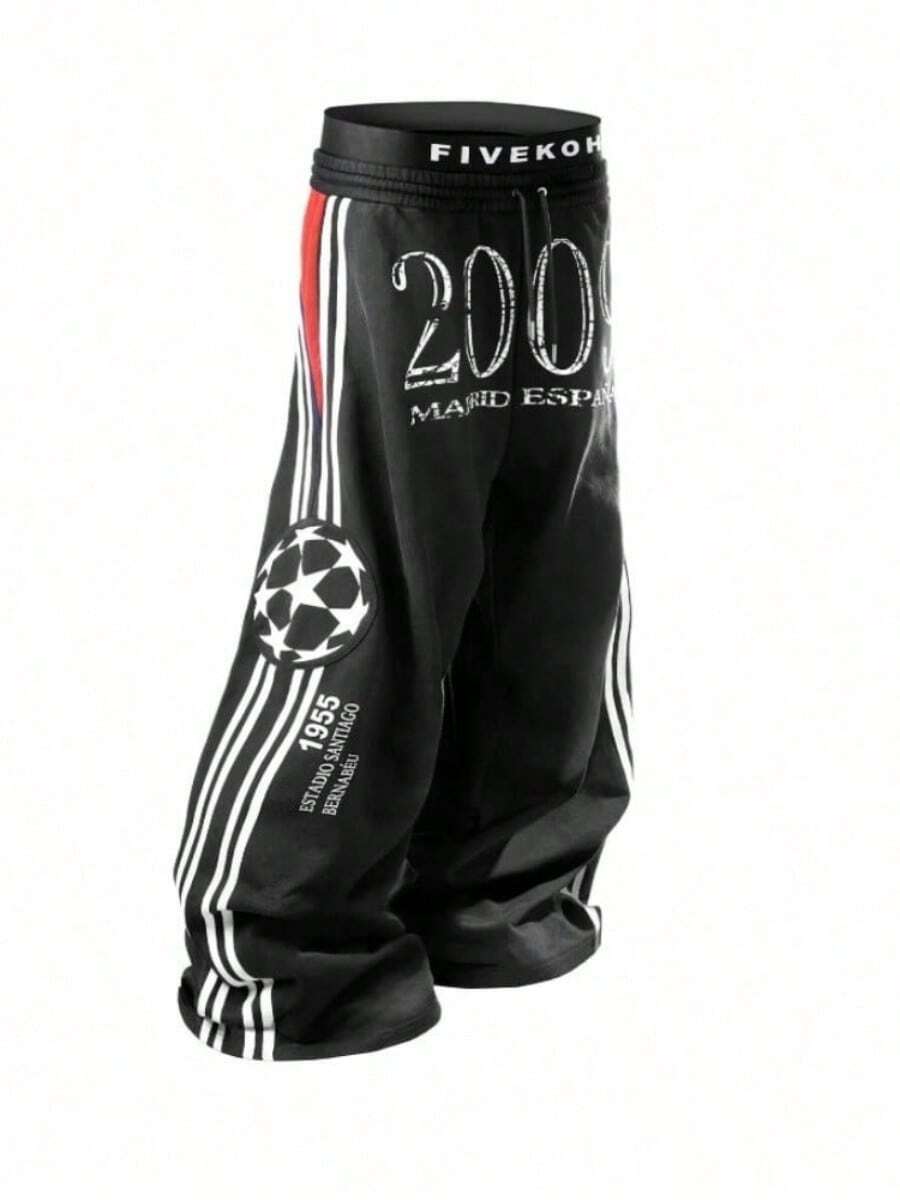 New Harajuku Y2K Dark Subculture Street Double Waist Print Sweatpants - 黑色 - 查看 1