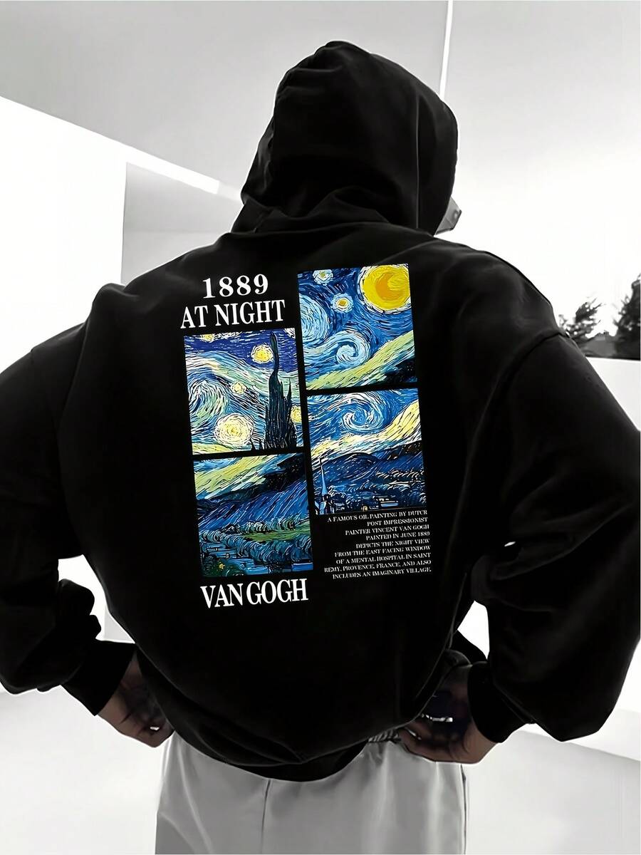 Chaqueta de Primavera Otoño e Invierno para Hombres, Sudadera con Capucha Casual sin Cremallera, Estampados Divertidos y Geniales, Tela Cómoda, Cordón Ajustable, Bolsillos Laterales, Lavable a Máquina, Ideal para Uso Diario, Calor en Salidas, Ropa Hogareña - Negro - Ver 1