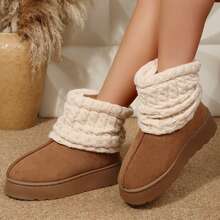 Short Knit Cuff Snow Boots Faux Furry Boot Upper Platform Sole Warm Lining Warm Boots Shoes Snow Boots Ankle Boots Outdoor Winter Boots For Women - 棕色 - 查看 5