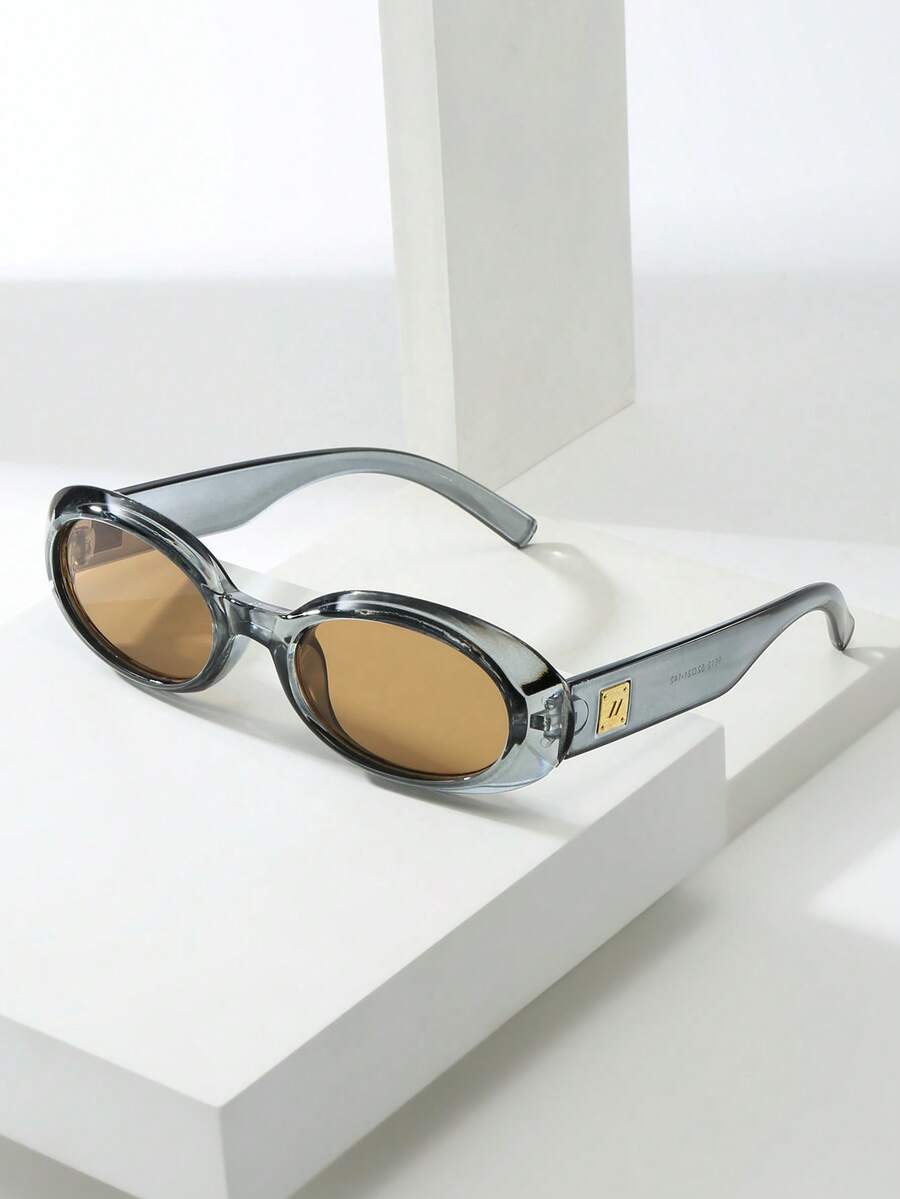 1 buc. Ochelari de soare minimalisti și la modă, cu ramă mică, de înaltă calitate, potriviți pentru purtare casual, vacanță, călătorii, petrecere și zi de zi. - Ramă gri maro - Vizualizare 1