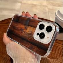 Madera marrón con vetas naturales y nudos oscuros.Funda de teléfono magnética Elemento de diseño de funda para teléfono, una funda elegante y delicada hecha de material TPU, con diseño, atrac - Succión magnética transparente - Ver 4