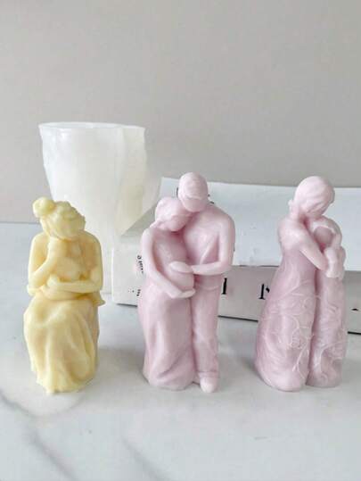1pc 3D Warm Embrace Family Love Heart Candle Mold - Flexible & Easy Release, Suitable For Candle/Resin, Mother's Day/Wedding Gift Silicone Mold
