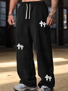 Men's Casual Sweatpants, Featuring Loose Straight-Leg Silhouette With Excellent Drape, Suitable For Indoor And Outdoor Activities, Also Makes A Great Couples Gift. Crafted From 100% Polyester Fabric With Drawstring Waistband For Adjustable Fit, Available In Multiple Colors - Black - View 5