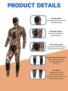HISEA 3.0mm Women's Neoprene Freediving Wetsuit; Men's Two-Piece Freediving And Hunting Wetsuit; Unisex Hooded Diving Wetsuit - Brown - View 6