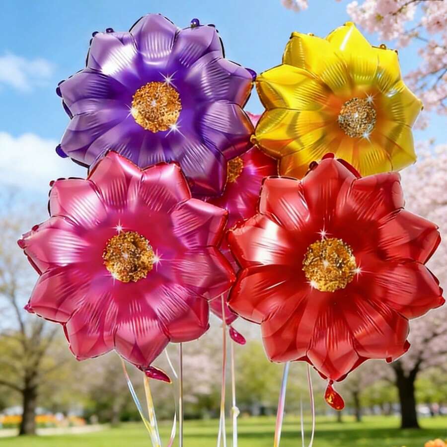 16pcs Sunflower Foil Balloons, Summer Sunshine Birthday Wedding Decoration, Hawaiian Party Supplies, Birthday Party, Baby Shower, Festival Celebration, Photo Shoot, Everyday Use - Multicolor - View 1