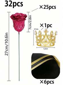 20/10支闪亮玫瑰花束，DIY人造闪光玫瑰花束，红色塑料假玫瑰，人造玫瑰，永不凋谢的闪亮人造玫瑰花束，适用于周年纪念、订婚、结婚礼物、家居装饰、办公室厨房装饰、派对装饰、房间装饰、情人节装饰、母亲节装饰、情人节礼物、生日礼物、毕业礼物（不含礼品袋） - 彩色 - 查看 10