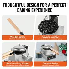 Commercial Bubble Waffle Maker, 1400W Egg Pancake Baker Machine, Non-Stick Stainless Steel Egg Bubble Puff, 180° Rotatable, Temp And Time Control, Wooden Handle, For Restaurant Bakery Snack Bar - Bubble Waffle, 1P (Single Plate) - View 5