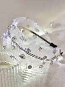 1 شريط رأس مرصع بالراين ، قطعة رأس ذات حافة عريضة من الشبك عصرية للنساء ، مناسبة للزفاف والخطوبة والمواعيد والتجمعات العادية وهدايا عيد الحب ، إكسسوارات شعر