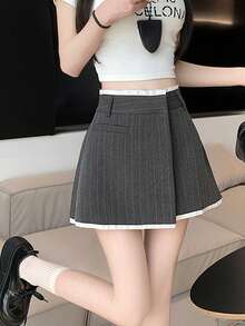 Vestido corto de cárdigan a rayas de estilo asiático nuevo de primavera - Gris - Ver 1