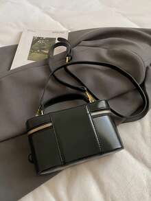 1 chiếc túi vuông nhỏ tối giản và thời trang, chất liệu giả da lộn kiểu retro, phù hợp cho nữ sinh, sinh viên, nữ chuyên nghiệp, tuyệt vời cho công việc, kinh doanh, đi làm, đi học và nhiều dịp khác. - màu đen - Xem 7