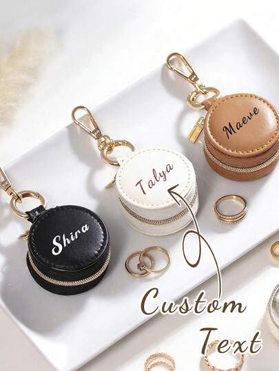 Customizable Personalized Mini Fitness Ring Storage Box, Travel Jewelry Box, Portable Ring & Earring Organizer Box, Customized Gift, Personalized Name Jewelry Box, Suitable For Storing Rings, Earrings And Necklaces. An Ideal Gift For Brides, Bridesmaids, Friends, Girlfriends, Valentine's Day, Weddings And New Year.