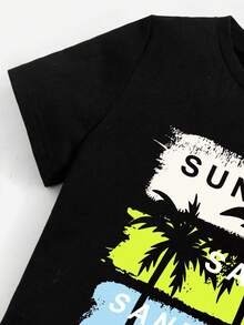 Tween Boy Cartoon Graphic Print Short Sleeve T-Shirt And Shorts Set - Black - View 3