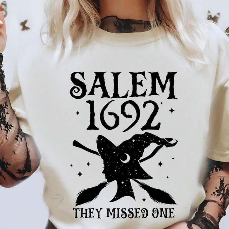 They Missed One Shirt, Retro Halloween Shirt, Funny Witch Shirt, Halloween Gift,  Witch Shirt, Girly Halloween Shirt.220g pure cotton outdoor casual printed top t-shirt, no need to say more, be yourself - Blanco - Añade 1