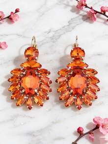 sehuoran 1 Pair Luxury French Style Hook Earrings, High-Quality Green Glass Gemstone, Elegant Western Style, Rhinestone Decor Women's Dangle Earrings - Style 1 - View 3