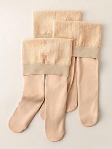 1/3 Pairs Autumn/Winter Thermal Lined Leggings, Solid Color Classic Thermal Tights, Soft, Warm, Comfortable, Fashionable, Breathable, Versatile For Casual, Sports Or Holiday/Back To School Outfits - Apricot - View 1