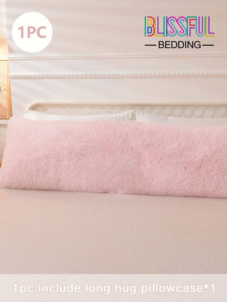 1pc Fluffy Plush Solid Color Throw Pillow Cover, Soft & Comfortable Pillow Protector, 100% Polyester, Suitable For Bedroom, Dorm, Living Room, Sofa, Outdoor, Car, Travel, Available In 50*75cm, 51*91cm, 51*137cm - Baby Pink - View 1
