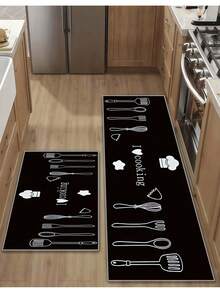 1/2/3 件套厨房地垫，简约厨具印花，可机洗，防滑，几何针织涤纶浴室地毯，短绒毛，机织长方形地垫，适用于厨房、客厅、玄关、阳台等家居装饰