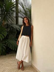 Sylvia Women's Summer Basic Minimalist Sleeveless Crew Neck Cropped Knit Tank Top, Soft Fabric, Relaxed Casual Vibe, Suitable For Beach, Afternoon Tea, Date, Music Festival - Black - View 5