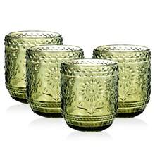 4 Pack Vintage Tumblers, 12 Oz Embossed Floral Glasses, Heavy Duty Colored Glassware For Whisky Beer Juice Cocktail, Drinking Cup Set - màu xanh lá - Xem 6