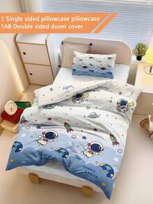2 pièces Ensemble de housse de couette à pois dégradé bleu espace (Série Quatre Saisons) Ensemble de housse de couette réversible (sans rembourrage inclus) Convient aux enfants, lavable en machine, s'adapte au lit d'étudiant, au berceau, excellent cadeau pour les fêtes. - Multicolore - Voir 5