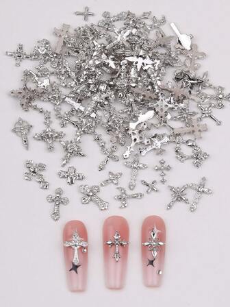 20/30/50 piezas Decoraciones de uñas de arte con cruces de metal estilo punk - Accesorios DIY de estilo vintage, adecuados para mujeres y niñas