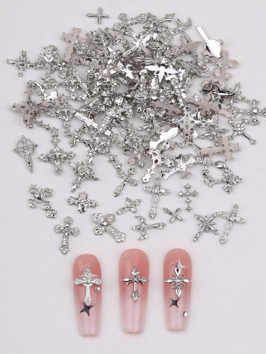 20/30/50件金屬龐克十字架美甲裝飾品-復古風DIY配件,適合女性與女孩的美甲指甲美甲用品美甲飾品 - 銀色 - 查看 1
