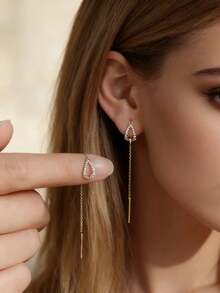 Elegant Minimalist Teardrop Tassel Long Earrings For Women – Chic, Versatile, Face-Slimming Jewelry Accessory - Silver - View 9