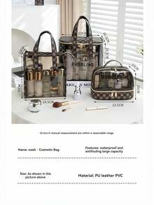 1个防水大容量旅行翻盖洗漱包，化妆包，便携式旅行收纳包，手持化妆品收纳袋，适用于旅行和居家使用，也是送给亲朋好友的绝佳礼物。洗漱包、旅行洗漱包、沐浴包、透明化妆包、防水袋，女士收纳袋，旅行必备、邮轮必备、度假必备 - 黑色 - 查看 10