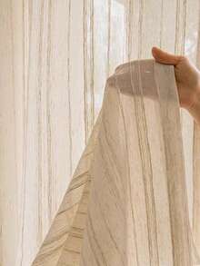 1pc Japanese-Style Linen Sheer Curtain, Semi-Transparent For Living Room Bedroom, Thick Linen, Japanese Guesthouse Style - Beige - View 6