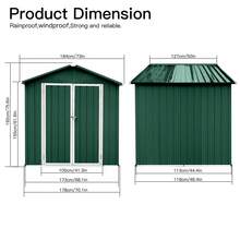 8X4FT Metal Storage Shed,Tool Shed With Peaked Roof Waterproof With Clear Window And Lockable Door Compact Tool Shed For Garden, Backyard,Patio,Sundries And Bike Storage, White,Galvanized Material, Anti-Corrosion And Rust-Proof, Durable, Essential For Storage - màu xanh lá - Xem 6