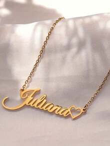 1PC A Variety Of Styles Optional Stainless Steel Heart Tag Personalized Name Necklace, Detachable Cuban Chain, Stylish Personalized Jewelry