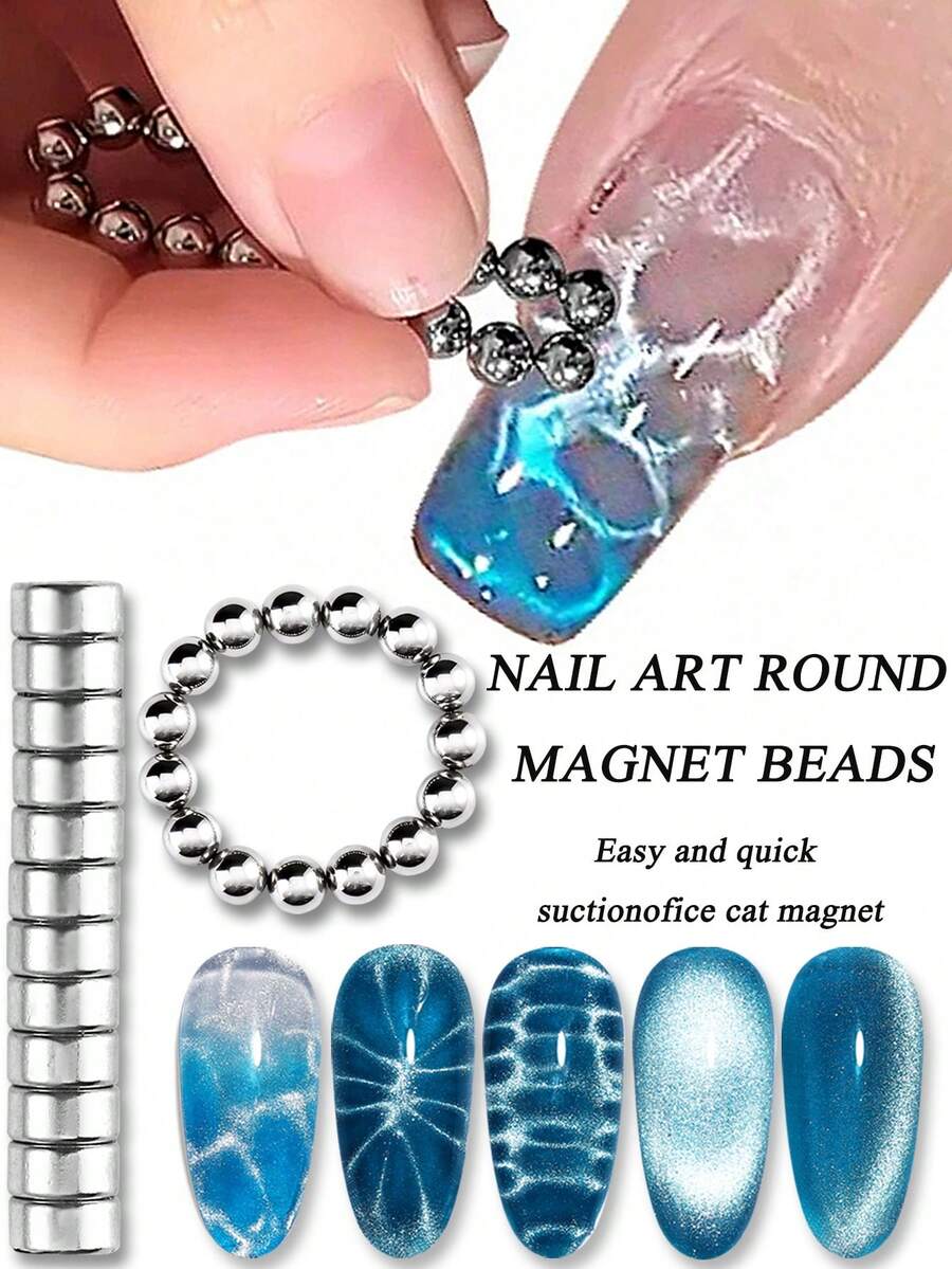 5mm Round Magnetic Beads, Ice Flower & Water Wave Pattern Nail Art Magnets, Detachable Strong Cylinder Magnets, Professional DIY Nail Design Shiny Effect Accessories, Salon Nail Art Tool Strong Small Round Magnets, Easy Magnetic Attachment, Suitable For Nail Art Enthusiasts And Beginners - Multicolor - View 1