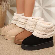 Short Knit Cuff Snow Boots Faux Furry Boot Upper Platform Sole Warm Lining Warm Boots Shoes Snow Boots Ankle Boots Outdoor Winter Boots For Women - Màu be - Xem 2