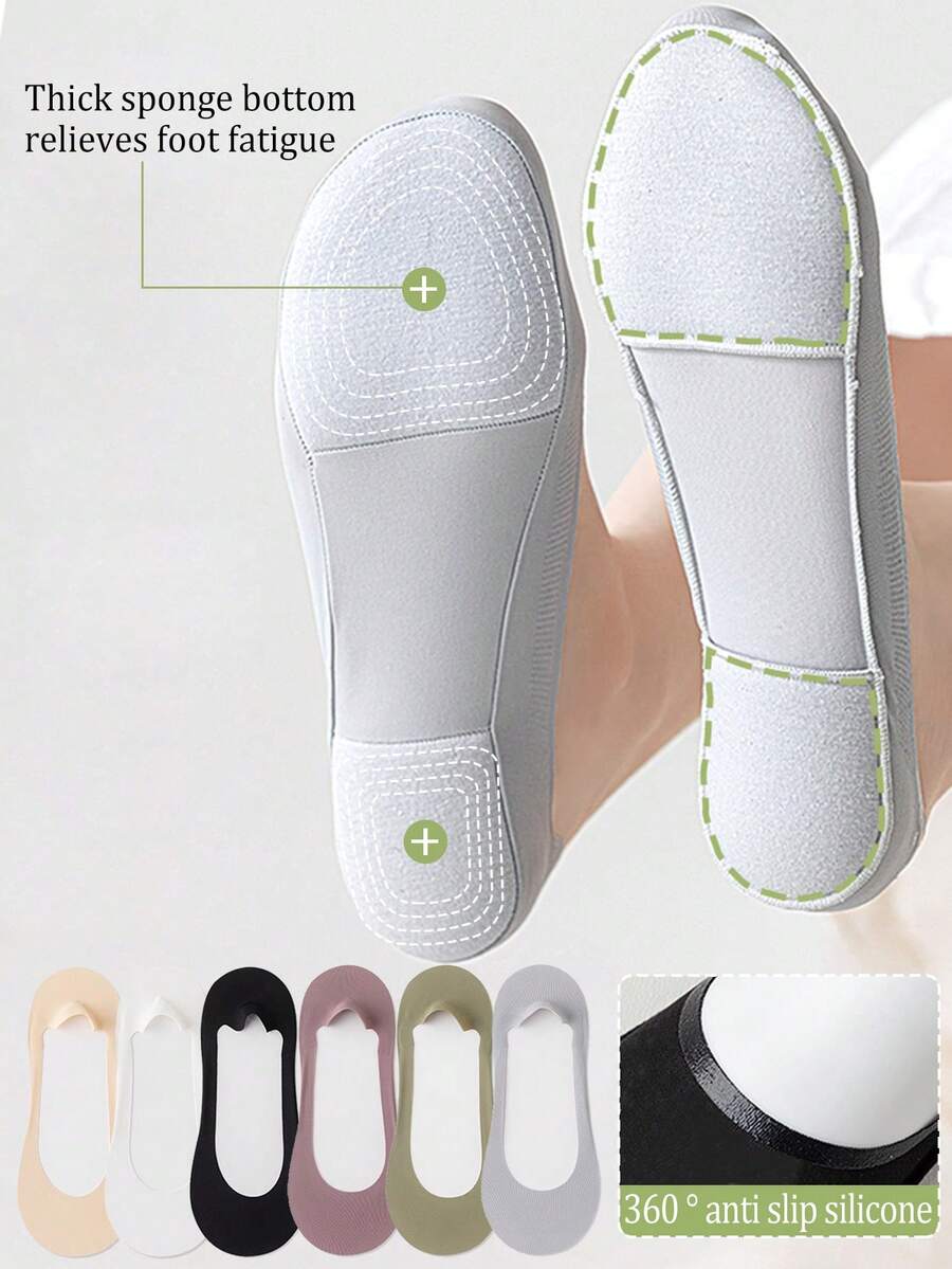 2/3/6 Pairs Women Minimalist Massage Sponge Bottom Boat Socks, Non-Slip & Anti-Foot Pain, Suitable For Shoes, Heels, Spring/Summer/Autumn, Versatile - Multicolor - View 1