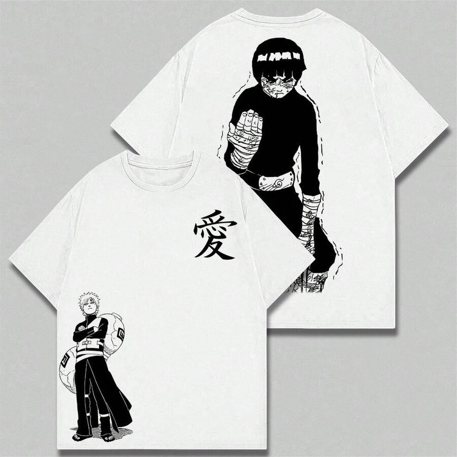 Oversized Anime Gaara Rock Effort Talent Kunai Academy T-Shirt, Unisex, 100% Cotton - trắng - Xem 1