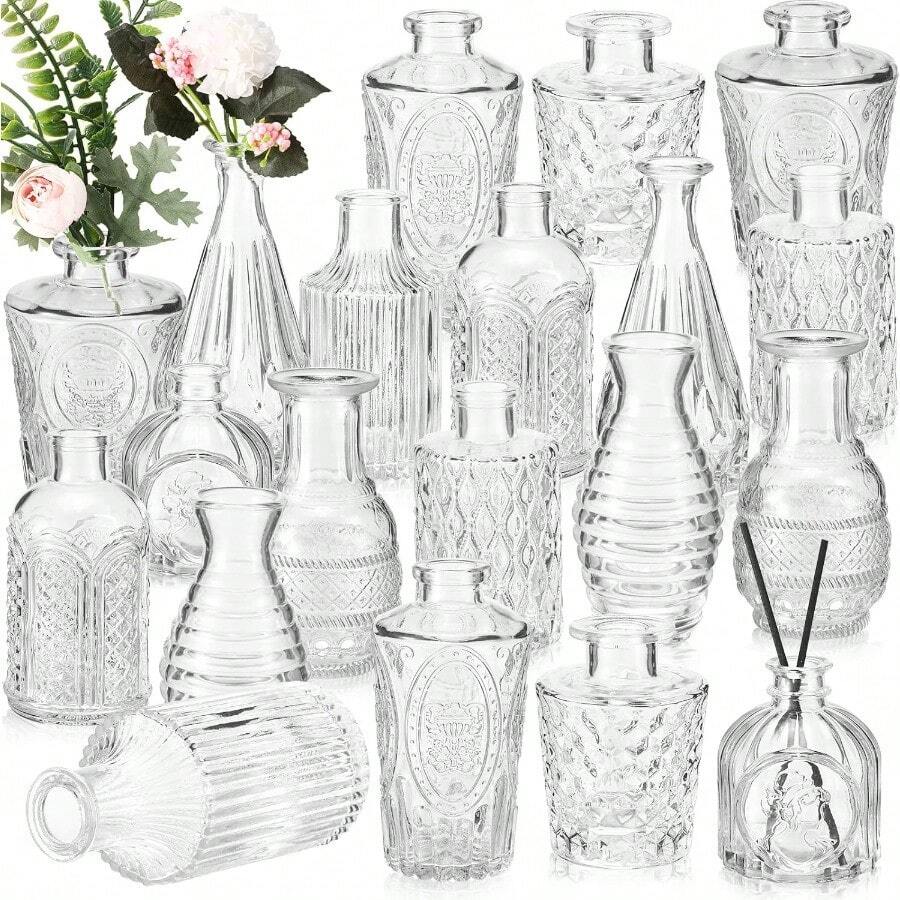 Juego de 20 jarrones de vidrio diseño clásico pequeño a granel para centros de mesa vidrio decorativo rústico para mesa de boda hogar decoración de Navidad transparente - Transparente - Ver 1