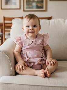 Pelele para niña pequeña con volantes, sin mangas, cuello de muñeca, mono de lunares suizos, mono de princesa, atuendo para primer cumpleaños y vacaciones, ropa de verano - Rosa - Ver 4