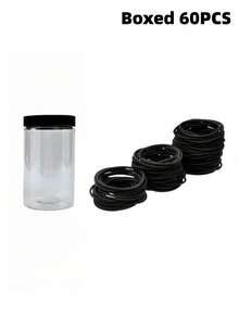 60个黑色高弹力发圈，加厚黑色发圈，适合女孩，也适合浓密卷发、马尾辫，日常、节日、送礼、户外活动、淋浴喷头配件