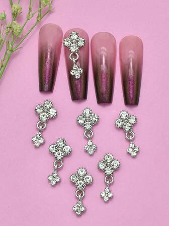 6 Pezzi di Charm in Lega Floreale per Decorazione di Nail Art