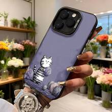 Cubierta de teléfono con diseño de gato y ovillos de lana color morado para mujer elegante uso diario en floristería,Aplicable a los teléfonos de la serie Apple y Galaxy - Negro - Ver 6