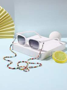 1副男女童（7-14岁）方形镜框时尚眼镜，配1条串珠眼镜链，方便假日活动和度假佩戴，附带眼镜盒。 - 彩色 - 查看 8