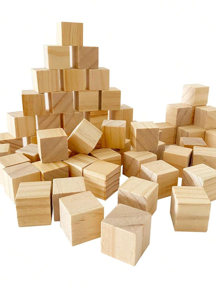 1 Inch Unfinished Wood Blocks, Natural Craft Wooden Cubes, Regular Wooden Cubic Blocks, Small Wooden Craft Blocks, DIY Materials, Photo Blocks - Multicolor - View 1