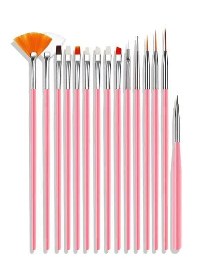 15Pcs/Bag Professional Nail Art Brush Design Tip Painting Drawing Carving Dotting Pen FlatFan Liner Acrylic Gel UV Polish Manicure Tools Accessories