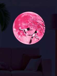 情人节贴纸，粉色夜光月亮贴纸，适合情人节装饰客厅和卧室墙壁。