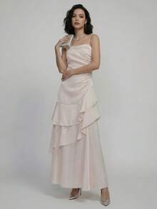 女士珠光荷叶边晚礼服粉色连衣裙优雅别致修身正式生日礼服婚礼宾客鸡尾酒会派对礼服夜间外出服装圣诞节新年服装 - 粉色 - 查看 7