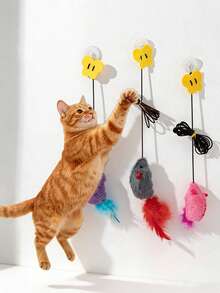 Nuevo juguete realista de ratón para gatos, ratón vocal colgante, juguete de diversión para gatos con plumas, juguete de peluche con gato, juguete colgante para puerta oscilante, juguete retráctil ajustable para gatos - Multicolor - Ver 9